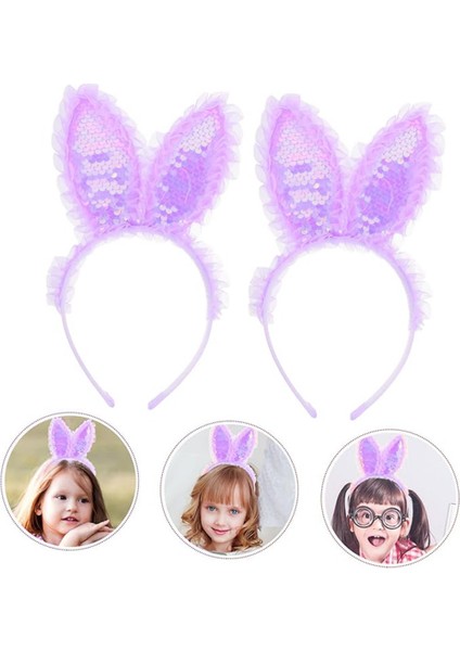 Kenarları Dantelli Mor Pullu Payetli LED Işıklı Tavşan Kulak Taç 23X19 cm modelleri