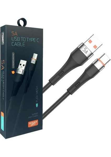 Powerway Hc05 Örgülü 5 Amper Usb To Type- C 1 Metre Şarj Data Kablosu