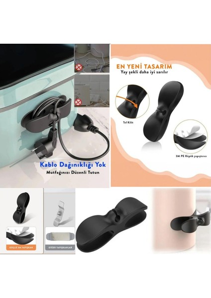 Çok Amaçlı Kablo Tutucu, Kablo Toparlayıcı ,yapışkanlı Kablo Sabitleyici Düzenleyici- 4 Adet modelleri