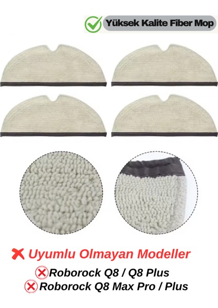 Roborock Q5 Pro,q5 Pro Plus,q5 Max Plus,q7,q7 Max,q8 Max,q8 Max Plus Fiber Mop Paspas Seti-4 Adet