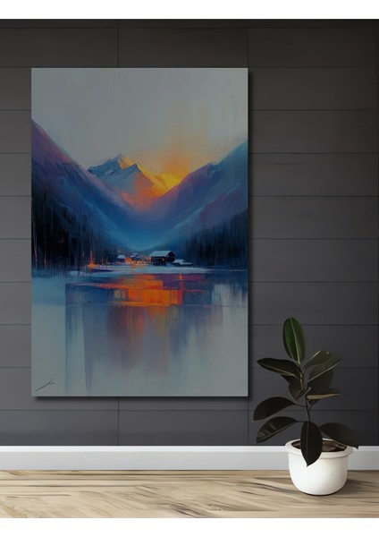 Dağ Evi Gün Batımı Dekoratif Ahşap Mdf Ev/işyeri Duvar Tablo Dikdörtgen Ev/işyeri Duvar Tablo