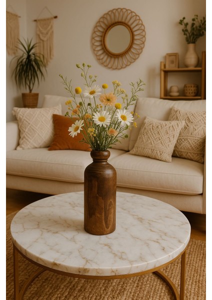 Ahşap Vazo Ceviz Rengi - 18CM & 7cm Dekoratif Vazo, Rustik Vazo, El Yapımı Ahşap Dekor Çiçeklik