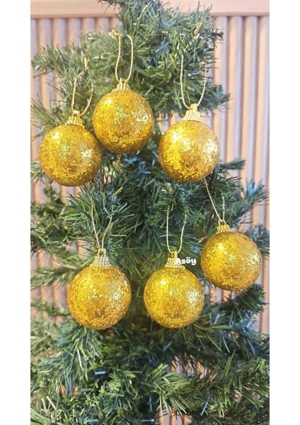 Yılbaşı Ağacı Süsü 4 cm Cici Gold Simli Işıltılı Küre Top Süs Parlak 6 Adet