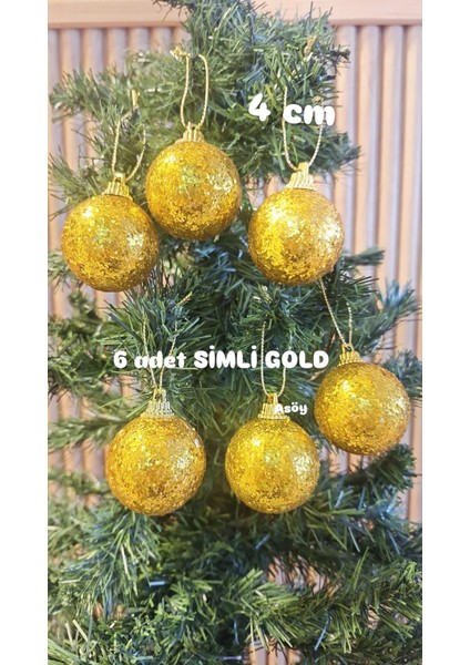 Yılbaşı Ağacı Süsü 4 cm Cici Gold Simli Işıltılı Küre Top Süs Parlak 6 Adet fiyatları