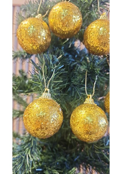 Yılbaşı Ağacı Süsü 4 cm Cici Gold Simli Işıltılı Küre Top Süs Parlak 6 Adet modelleri