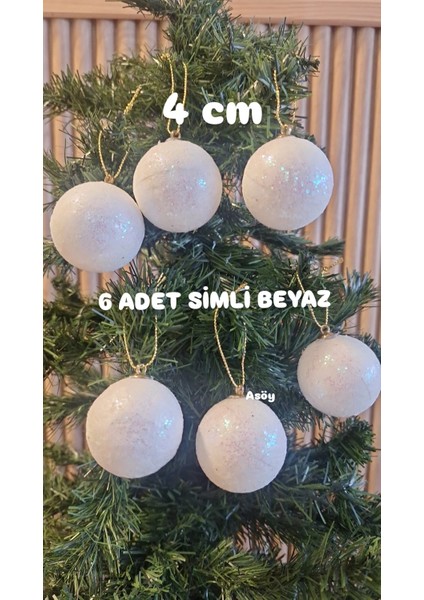Yılbaşı Ağacı Süsü 4 cm Cici Beyaz Işıltılı Simli Küre Top Süs Parlak 6 Adet fiyatları