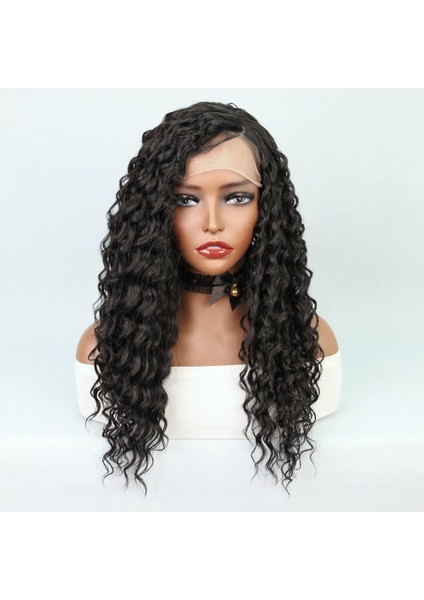 Siyah Yoğun Dalgalı Orta Boy Fiber Sentetik Tül Peruk fiyatları