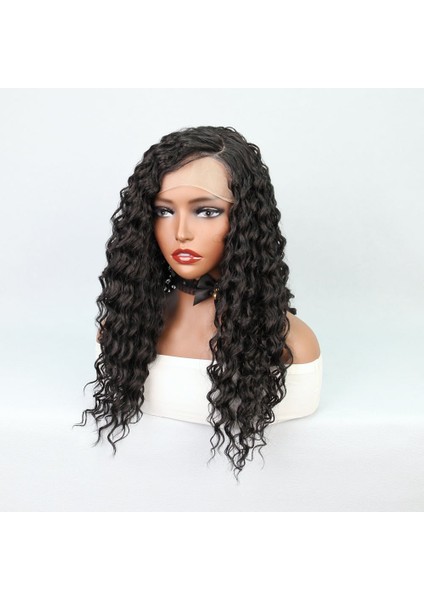 Siyah Yoğun Dalgalı Orta Boy Fiber Sentetik Tül Peruk fırsatları