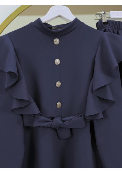 Düğme Detaylı Dik Yaka Omuzu Fırfırlı Scuba Takım fiyatları