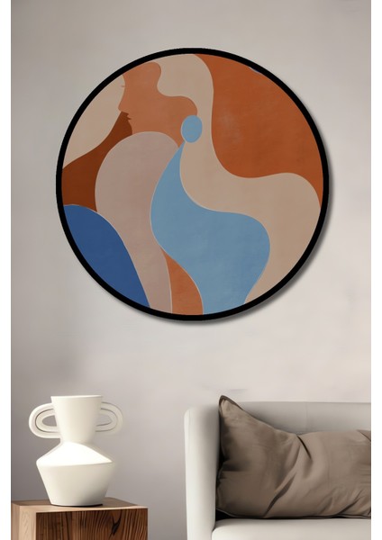 Dekoratif Ahşap Yuvarlak Çerçeve Görünümlü Tablo Renklerin Ahenki