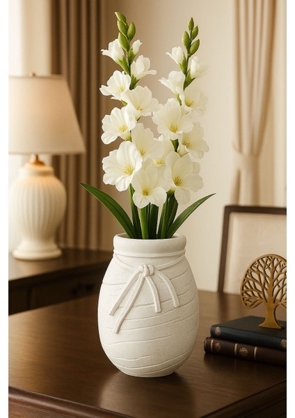 Modern Ip Desenli Dekoratif Beyaz Vazo | Şık Masaüstü ve Ev Dekoru