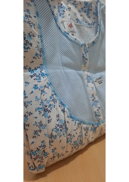 Anne Geceliği Boydan Yünlü Beyaz Üzeri Mavi Çiçekli indirimleri