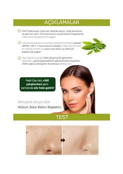 Deoproce Yeşil Çay Özlü Nemlendirici Tonlayıcı Leke Kırışıklık Karşıtı Bb Krem SPF50+ Pa+++ 40 Mililitre fiyatları