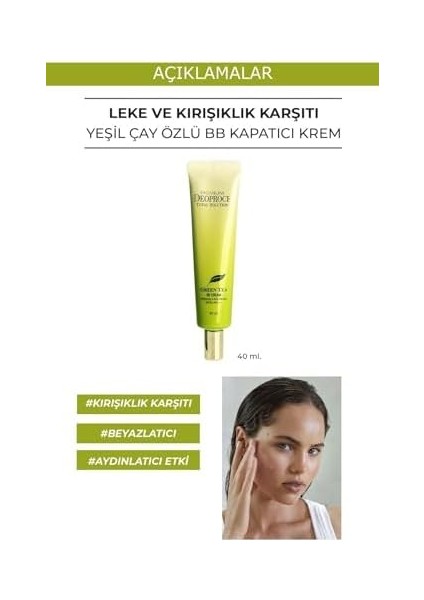 Deoproce Yeşil Çay Özlü Nemlendirici Tonlayıcı Leke Kırışıklık Karşıtı Bb Krem SPF50+ Pa+++ 40 Mililitre modelleri