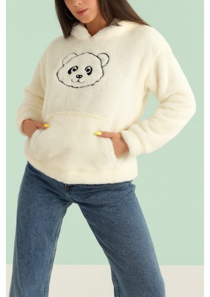 Bej Nakışlı Welsoft Kadın Polar Sweat