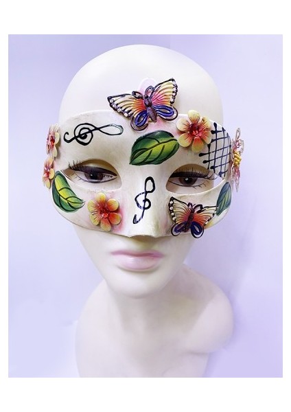 Kelebek ve Çiçek Işlemeli Venedik Maskesi Kırmızı Renk 10X18 cm