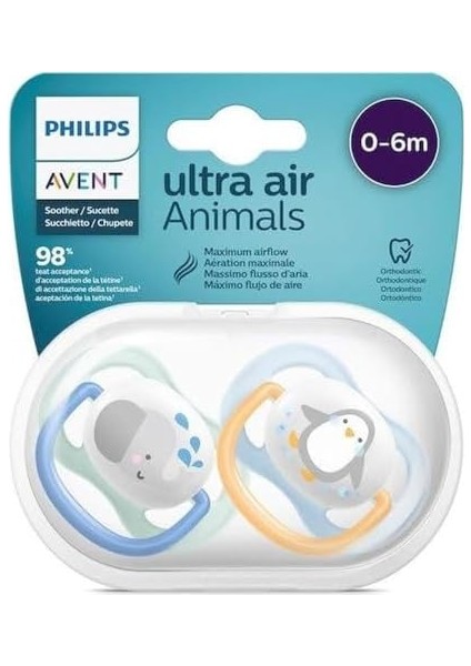 Philips Avent Ultra Air Emzik, Erkek Bebekler Için 0-6 Ay, 2’li Paket, Ortodontik Silikon, Geniş Hava Delikli, Mikrodalga Sterilize Edilebilir, Bpa Içermez, Taşıma Kutulu, SCF080/05
