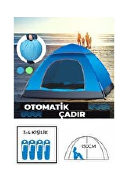 Otomatik Havada Açılan Su Geçirmez Çadır 4 Kişilik