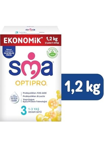 Sma Optipro 3, 1-3 Yaş Devam Sütü, 1.2 kg (2 x 600 G) modelleri