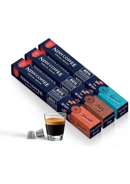 Nish Kahve Nespresso Uyumlu Kapsül Kahve 3'lü Set Smooth, Italy, Sport 30 Adet modelleri
