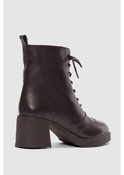 Solenne Hakiki Deri Bağcıklı ve Yandan Fermuarlı Kadın Bot- Kahverengi fiyatları