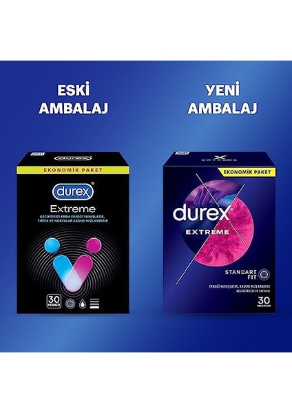 Durex Extreme 30'li Geciktiricili ve Tırtıklı Prezervatif modelleri
