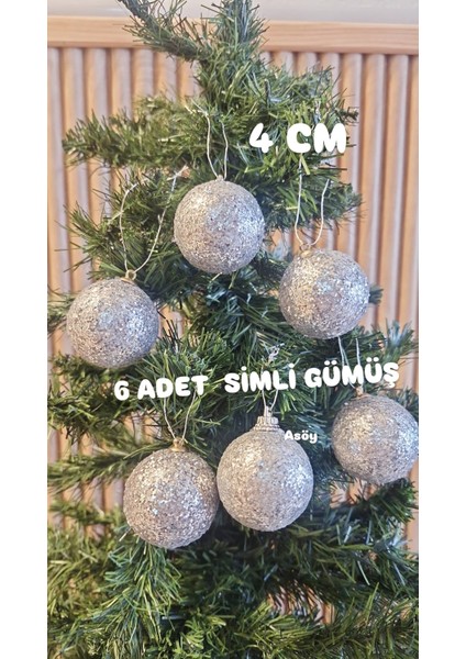 Yılbaşı Ağacı Süsü 4 cm Cici Gümüş Simli Işıltılı Küre Top Süs Parlak 6 Adet fiyatları