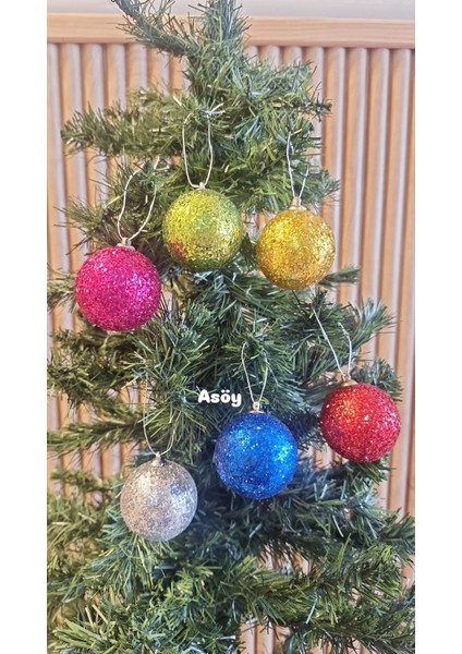 Yılbaşı Ağacı Süsü 4 cm Cici Karışık Işıltılı Simli Küre Top Süs Parlak 6 Adet