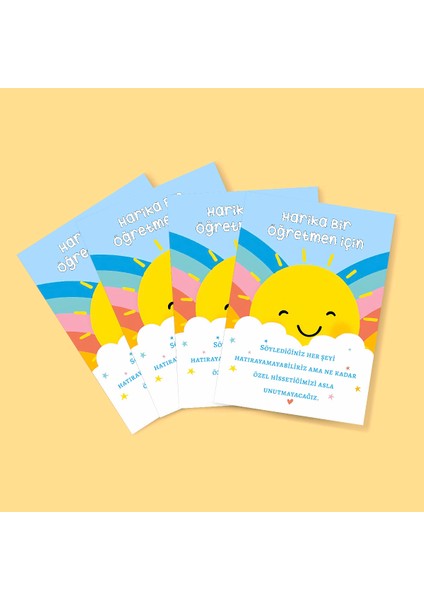 Özel Gün 24 Kasım - Öğretmenler Günü Tebrik Kartı 4 Lü - Not Kartı -Hediye Kartı- Tek Yüzlü Teşekkür Kartı