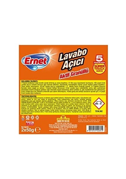 Ernet Süper Lavabo Açıcı Aktif Granüllü 2X50 G fiyatları