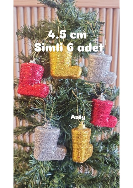 Yılbaşı Çam Ağacı Süsü Renkli Çizmeler Gold Kırmızı Gümüş Simli Yılbaşı Ağacı Süsü Çizme Süs 6 Adet fiyatları