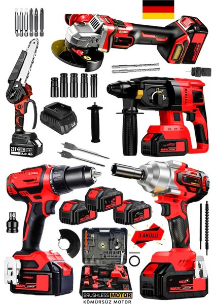 5 Makine Süper Seri X3 Akülü 40V 10AH Kömürsüz Dal Budama Kırıcı Delici Çelik Matkap Taşlama Somun