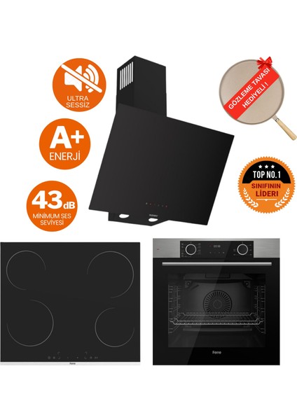 Fryart&flowart Vero Sessiz Davlumbaz Elektrikli Inox-Siyah Ank. Set (D077-SA + MS261+ XE63MI)