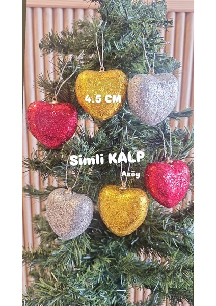 Yılbaşı Çam Ağacı Süsü Renkli Kalp Gold Kırmızı Gümüş Simli Yılbaşı Ağacı Süsü Çizme Süs 6 Adet fırsatları