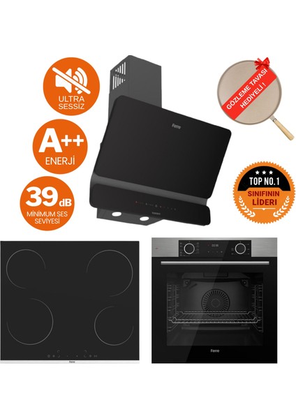 Fryart&flowart Rivo Sessiz Davlumbaz Elektrikli Inox-Siyah Ank. SET(D080-SA + MS261 + XE63MI)