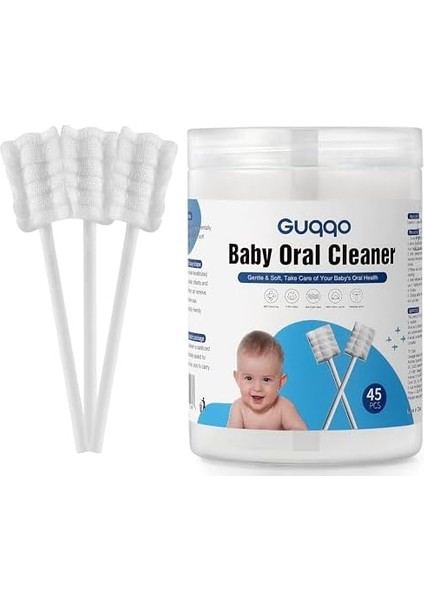 Guqqo Bebek Agız Temizleme Çubuğu, 45 Adet, Yenidoğan Dil Temizleyici, Bebek Diş Fırçası