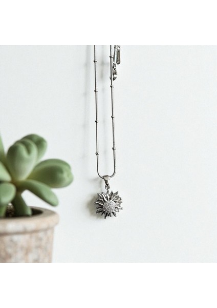 316L Paslanmaz Çelik Kadın Kolye Gümüş Renk Dönebilen Güneş Tasarımlı Taşlı Şık ve Zarif Çelik Kolye Çelik Kolye 316L Çelik Kolye Kadın Kolye Güneş Kolye Dönebilen Kolye Taşlı Kolye, Gümüş Renk Kolye