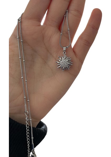 316L Paslanmaz Çelik Kadın Kolye Gümüş Renk Dönebilen Güneş Tasarımlı Taşlı Şık ve Zarif Çelik Kolye Çelik Kolye 316L Çelik Kolye Kadın Kolye Güneş Kolye Dönebilen Kolye Taşlı Kolye, Gümüş Renk Kolye fiyatları