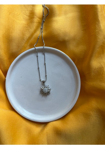 316L Paslanmaz Çelik Kadın Kolye Gümüş Renk Dönebilen Güneş Tasarımlı Taşlı Şık ve Zarif Çelik Kolye Çelik Kolye 316L Çelik Kolye Kadın Kolye Güneş Kolye Dönebilen Kolye Taşlı Kolye, Gümüş Renk Kolye