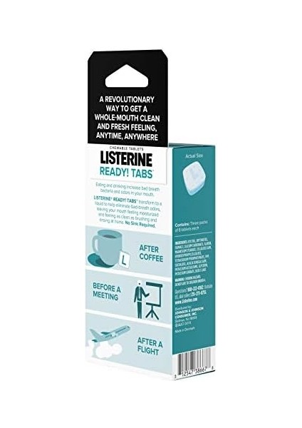 Listerine Hazır! Temiz Nane Aromalı Tabletler Çiğnenebilir Tabletler, 24 Sayılı