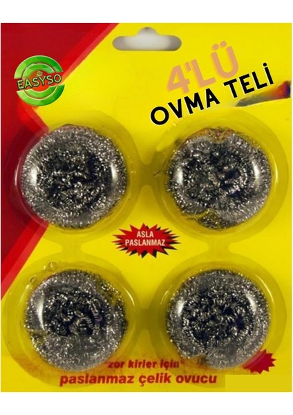 Easyso 4'lü Ekonomik Paket Toptel Bulaşık Ovma Teli Yağ Kir Leke Tutmaz Kolay Temizlenir Eco Pack