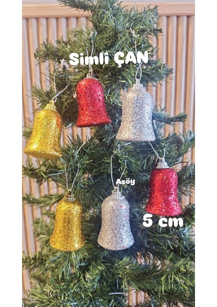 Yılbaşı Çam Ağacı Süsü Renkli Çan Gold Kırmızı Gümüş Simli Yılbaşı Ağacı Süsü Çan Süs 6 Adet fiyatları