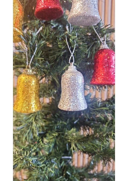 Yılbaşı Çam Ağacı Süsü Renkli Çan Gold Kırmızı Gümüş Simli Yılbaşı Ağacı Süsü Çan Süs 6 Adet modelleri