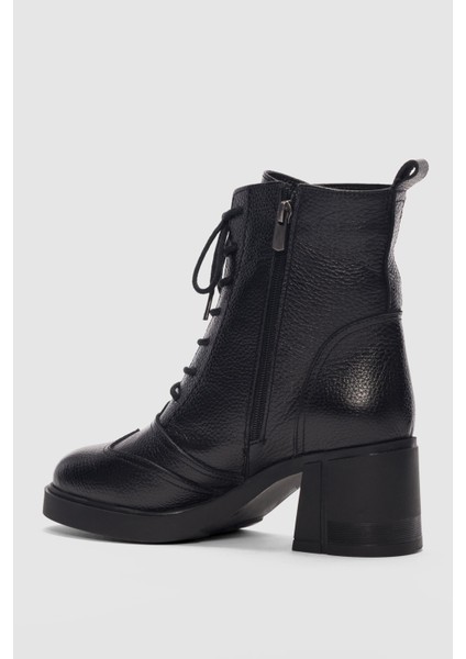 Solenne Hakiki Deri Bağcıklı ve Yandan Fermuarlı Kadın Bot- Siyah modelleri