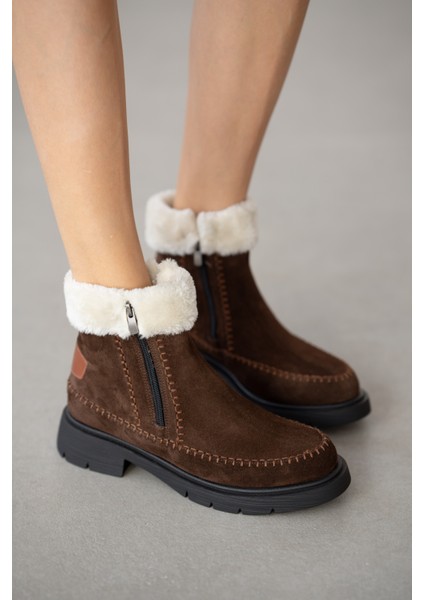 Sorella Hakiki Deri Yanlardan Fermuarlı Kadın Bot- Kahve Süet fiyatları