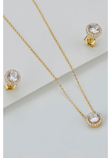 925 Ayar Gümüş Pırlanta Model Kolye Küpe Seti