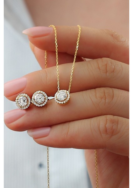 925 Ayar Gümüş Pırlanta Model Kolye Küpe Seti fiyatları