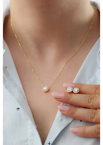 925 Ayar Gümüş Pırlanta Model Kolye Küpe Seti modelleri