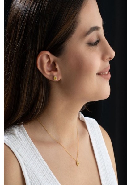 925 Ayar Gümüş Kasım Ayı Doğum Taşı ( Citrine ) Kolye - Küpe Seti