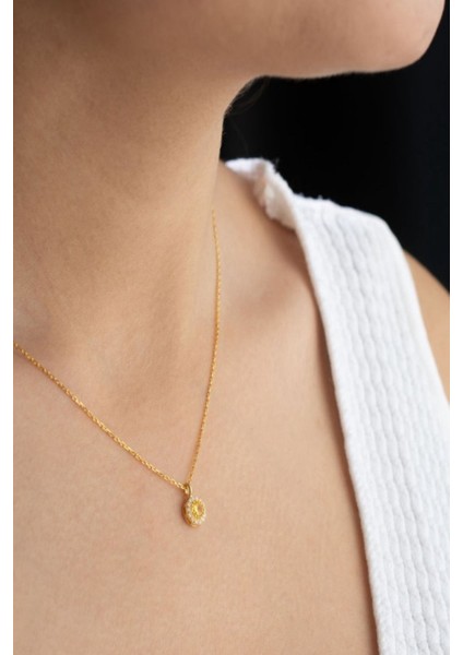 925 Ayar Gümüş Kasım Ayı Doğum Taşı ( Citrine ) Kolye - Küpe Seti modelleri